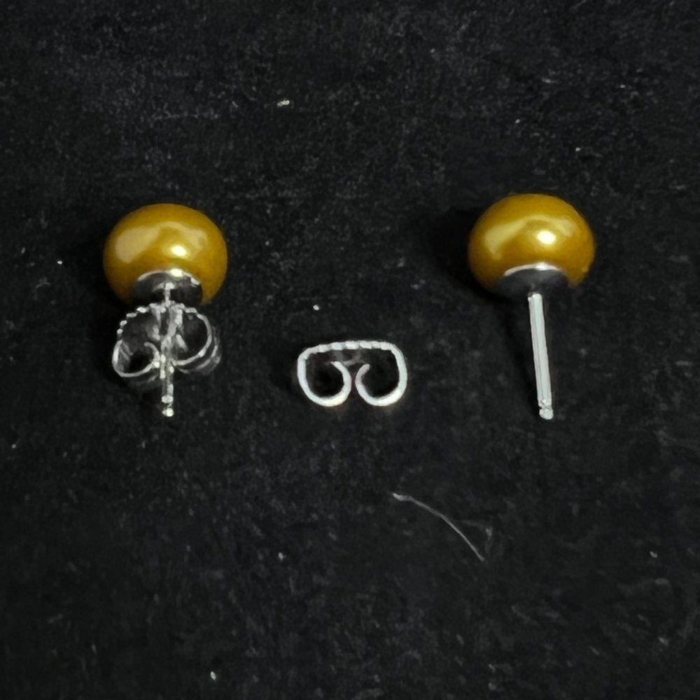 Vintage Honora Gold Cultured Pearl Sterling Silver Pierced Earrings (2756) - Picture 3 of 4
